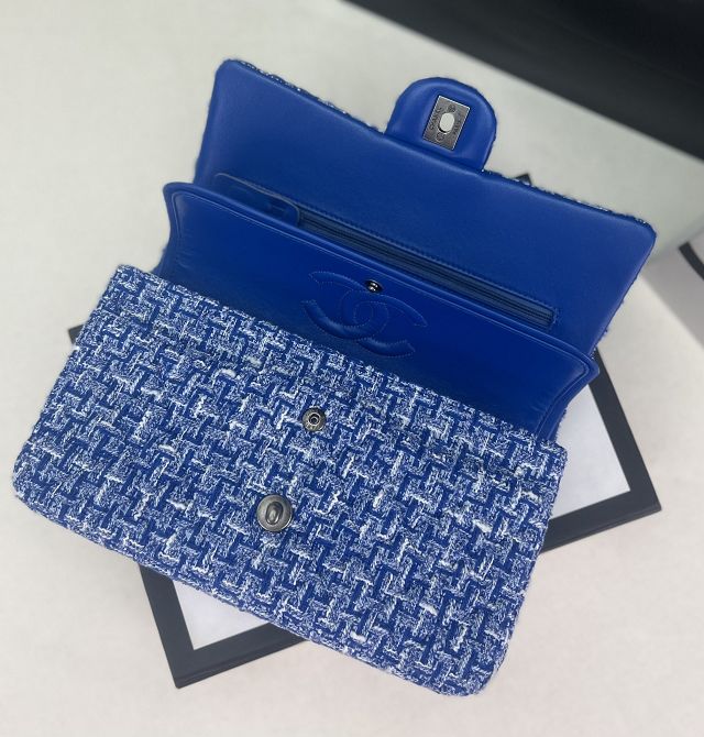 CC original tweed medium flap bag A01112 light blue