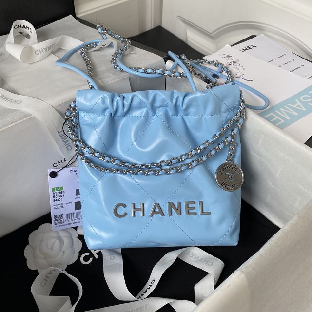 2023 CC original calfskin 22 mini handbag AS3980 light blue