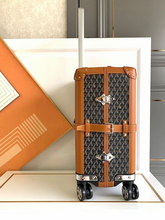 Goyard handmade original canvas&calfskin bourget trolley case GY0033 black&tan