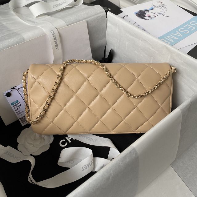 CC original lambskin clutch with chain AS3791 apricot