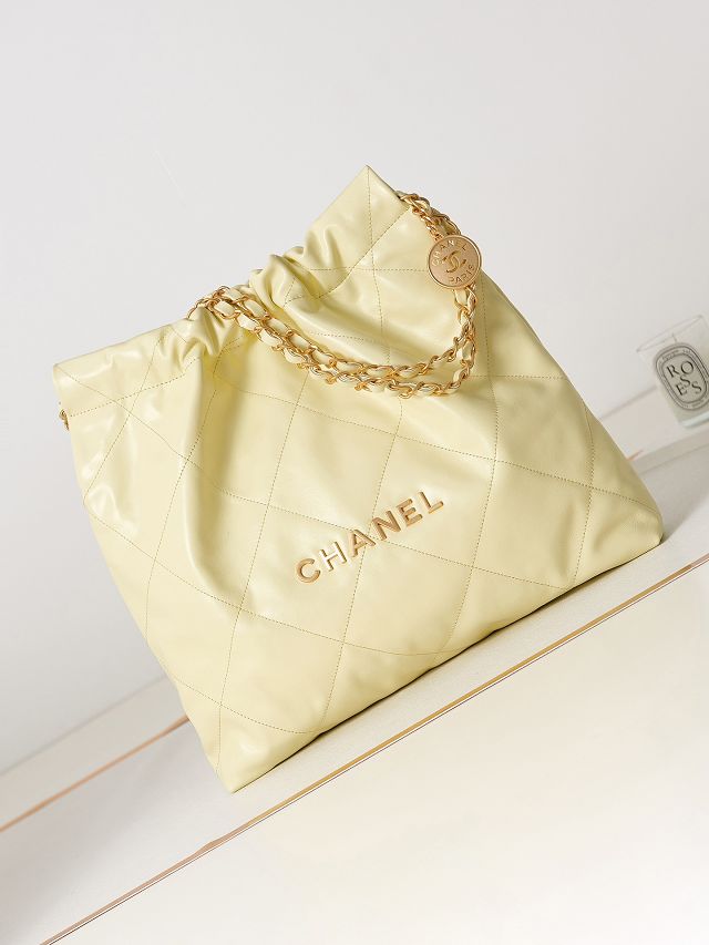 2023 CC original calfskin 22 medium handbag AS3261 light yellow