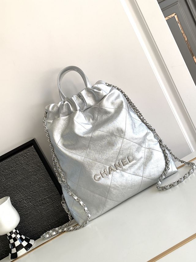 2023 CC original calfskin small 22 backpack AS3859 silver