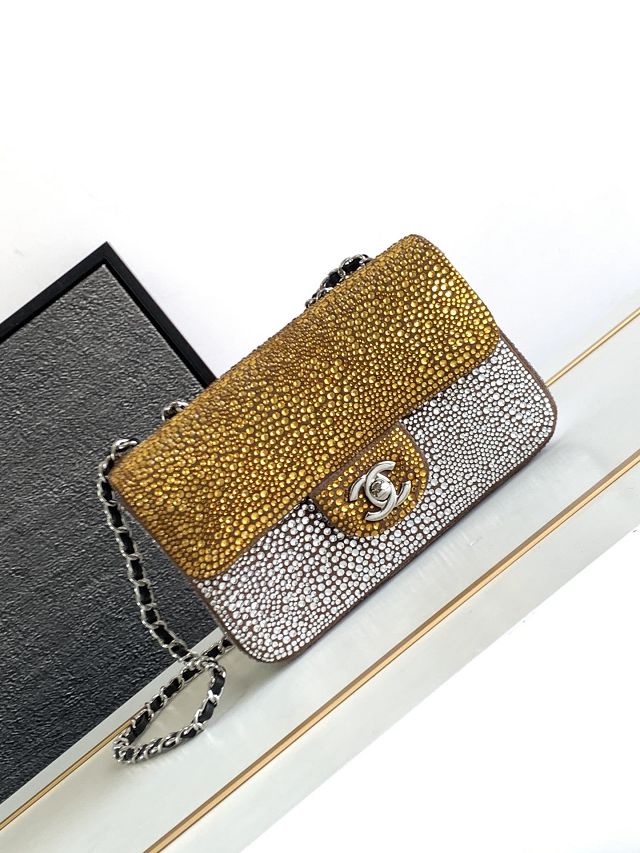 2023 CC original sequins mini flap bag AS3966 gold