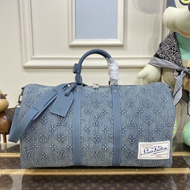 Louis vuitton original denim keepall 50 M22532 blue