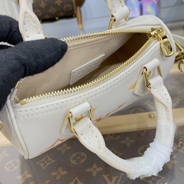 2023 Louis vuitton original calfskin nano speedy M81625 white&apricot