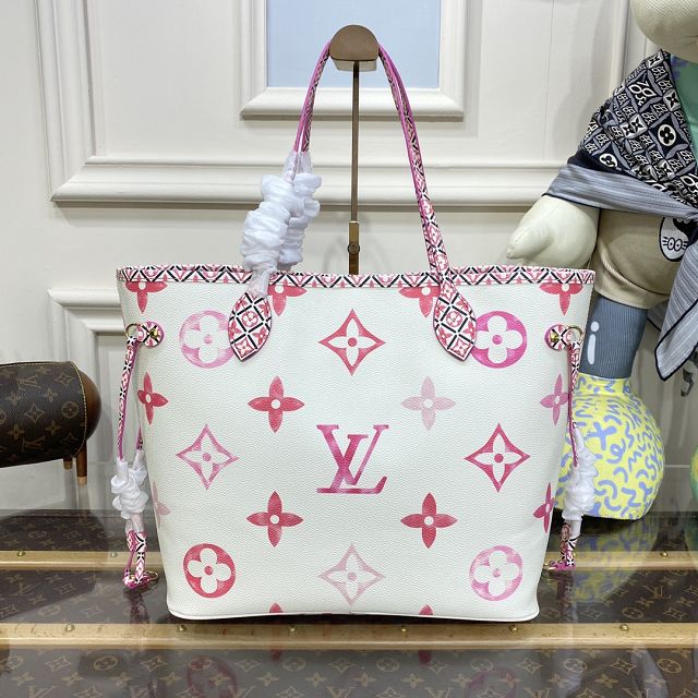 2023 Louis vuitton original monogram canvas neverfull MM M22980 pink