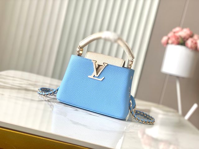 Louis vuitton original calfskin capucines mini handbag M22606 sky blue