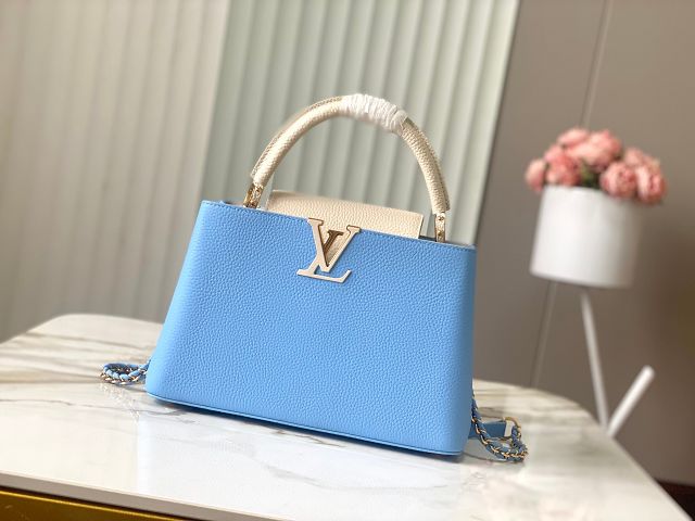 Louis vuitton original calfskin capucines mm handbag M59516 sky blue