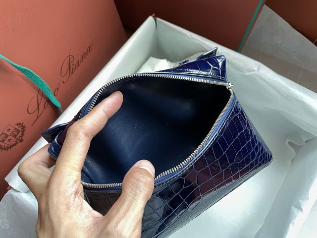 Loro Piana original crocodile leather extra pocket pouch FAN4199 navy blue