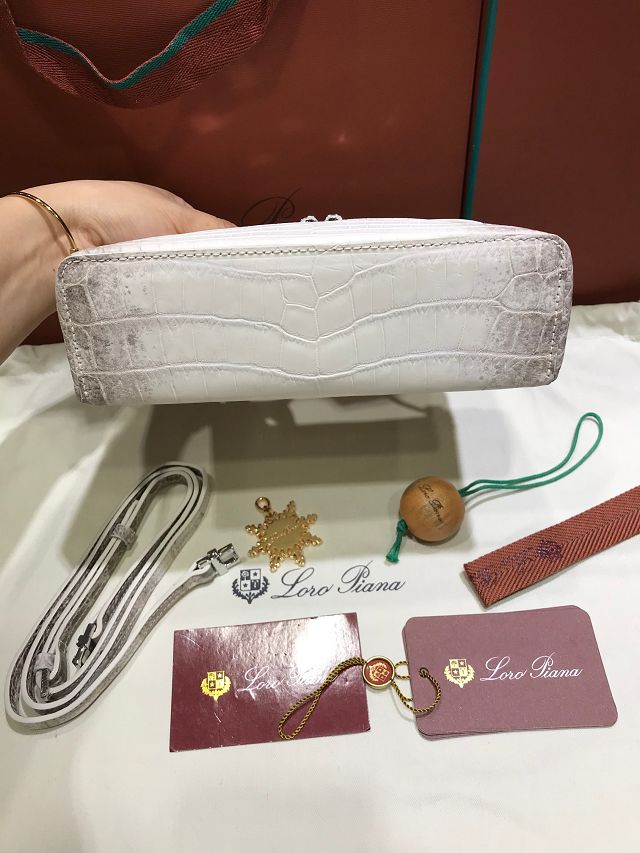 Loro Piana original crocodile leather extra pocket pouch FAN4199 white