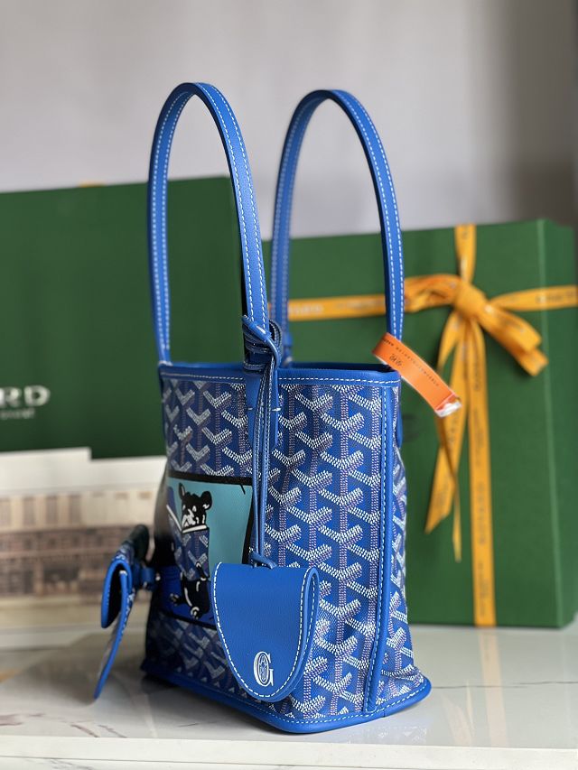 Goyard original calfskin&canvas reversible anjou mini bag GY0084 blue