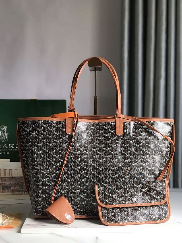 Goyard original calfskin&canvas reversible anjou PM bag GY0087 black&brown