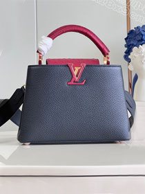 Louis vuitton original calfskin capucines BB handbag M21103 navy blue&rose