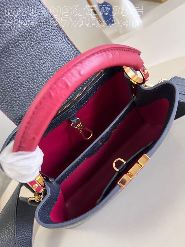 Louis vuitton original calfskin capucines BB handbag M21103 navy blue&rose