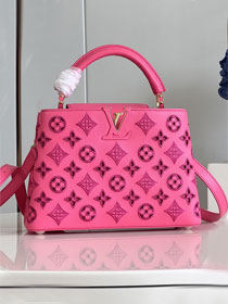 Louis vuitton original calfskin capucines BB handbag M21103 rose red