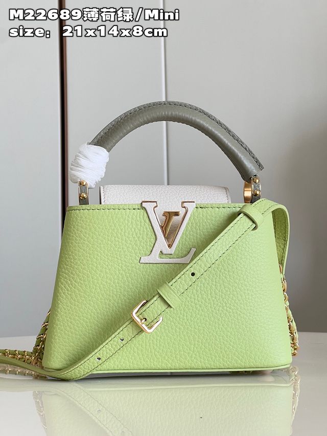 Louis vuitton original calfskin capucines mini handbag M48865 light green