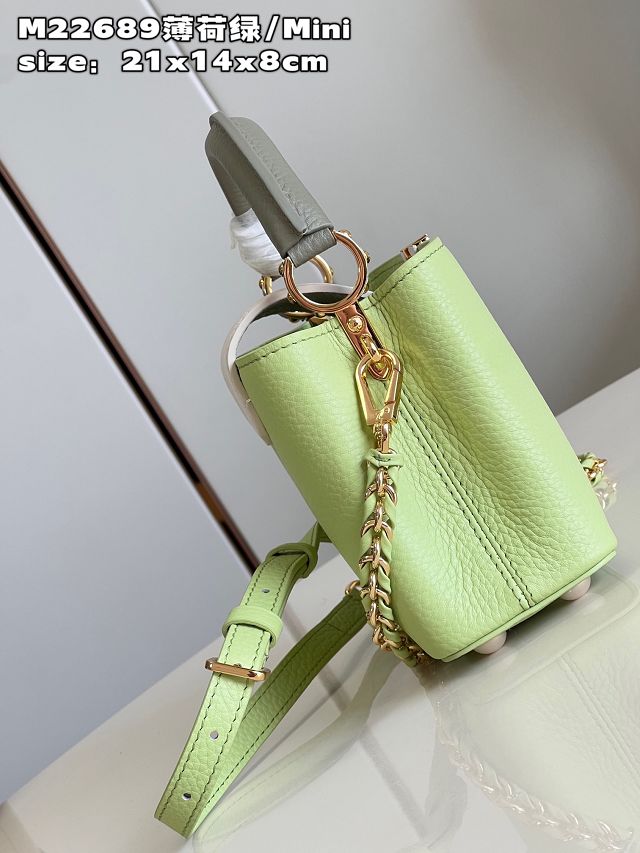 Louis vuitton original calfskin capucines mini handbag M48865 light green