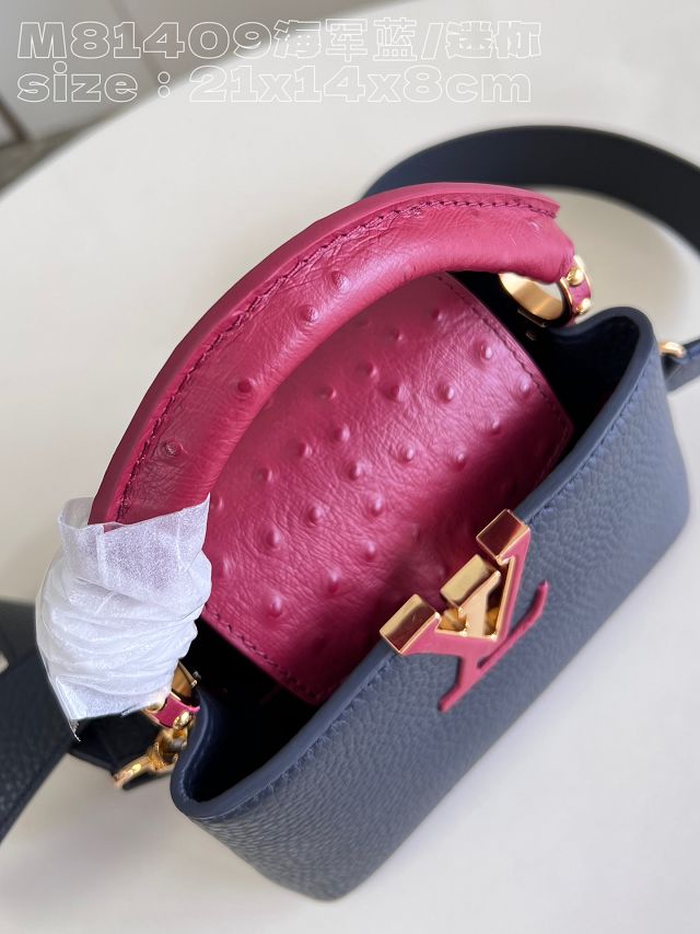 Louis vuitton original calfskin capucines mini handbag M48865 navy blue&rose