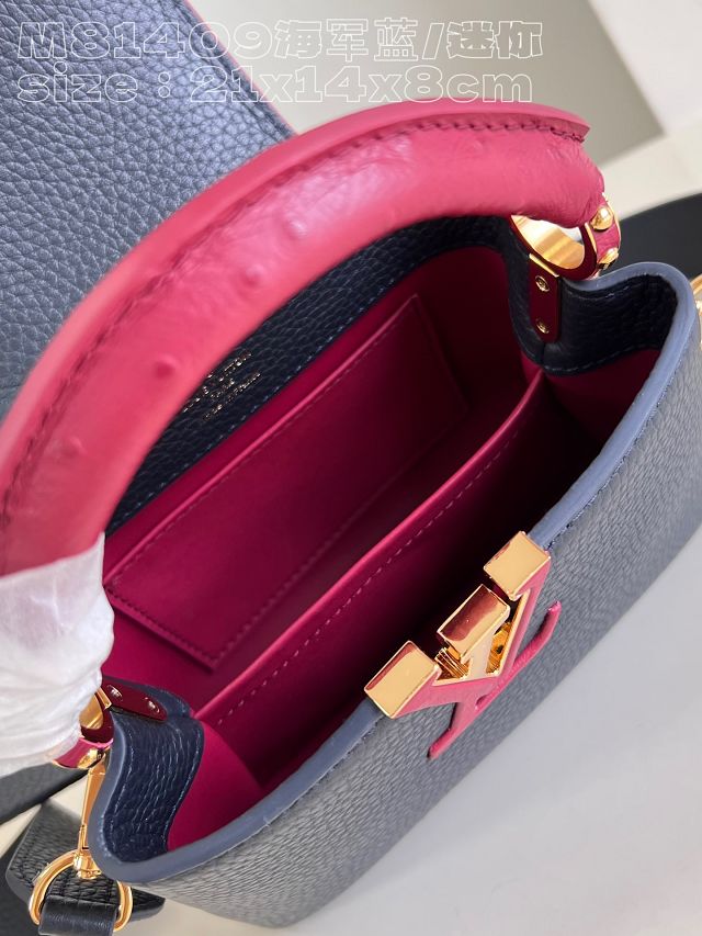 Louis vuitton original calfskin capucines mini handbag M48865 navy blue&rose