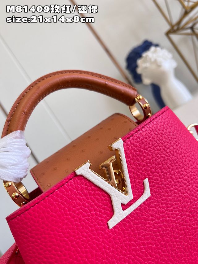 Louis vuitton original calfskin capucines mini handbag M48865 rose red