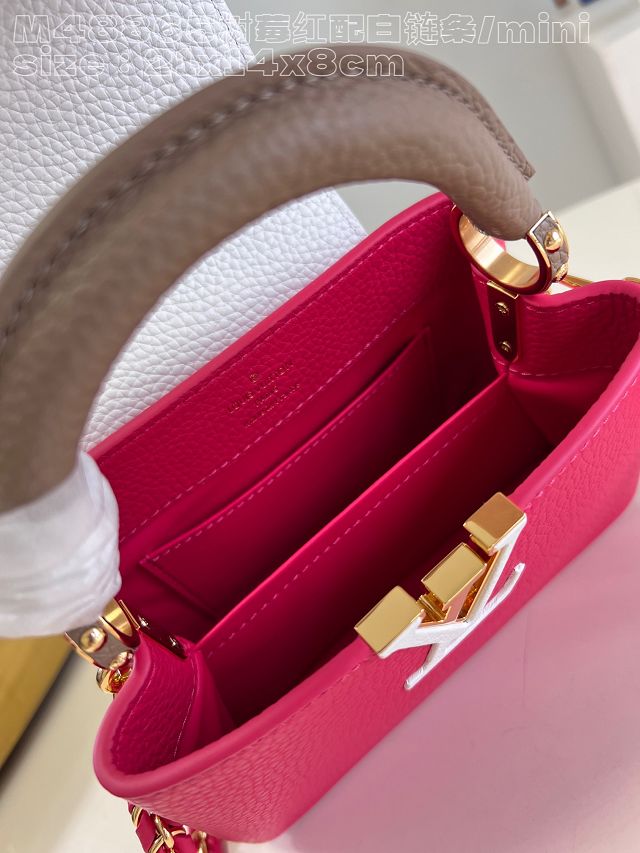 Louis vuitton original calfskin capucines mini handbag M48865 rose red&white