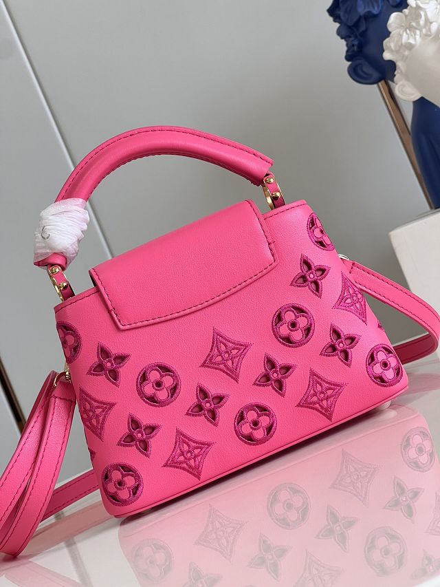 Louis vuitton original calfskin capucines mini handbag M22375 rose red