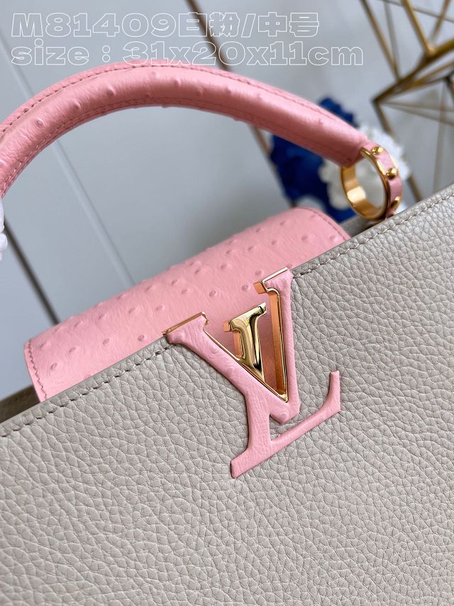 Louis vuitton original calfskin capucines mm handbag M20704 grey&pink