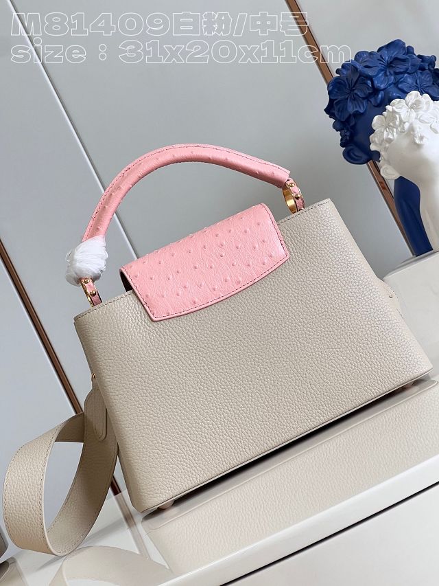 Louis vuitton original calfskin capucines mm handbag M20704 grey&pink