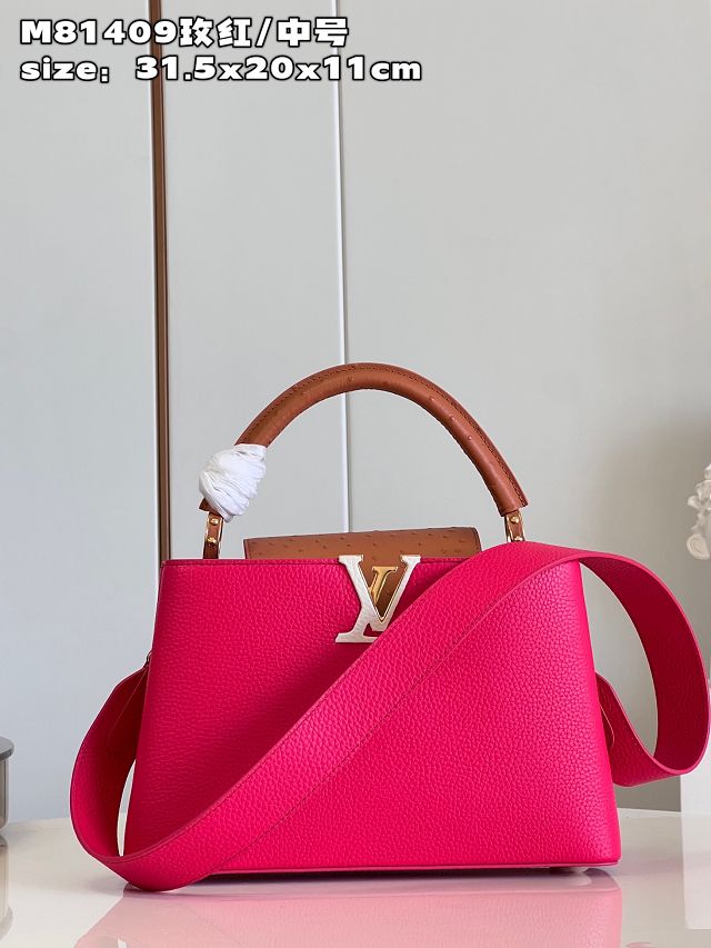 Louis vuitton original calfskin capucines mm handbag M20704 rose red