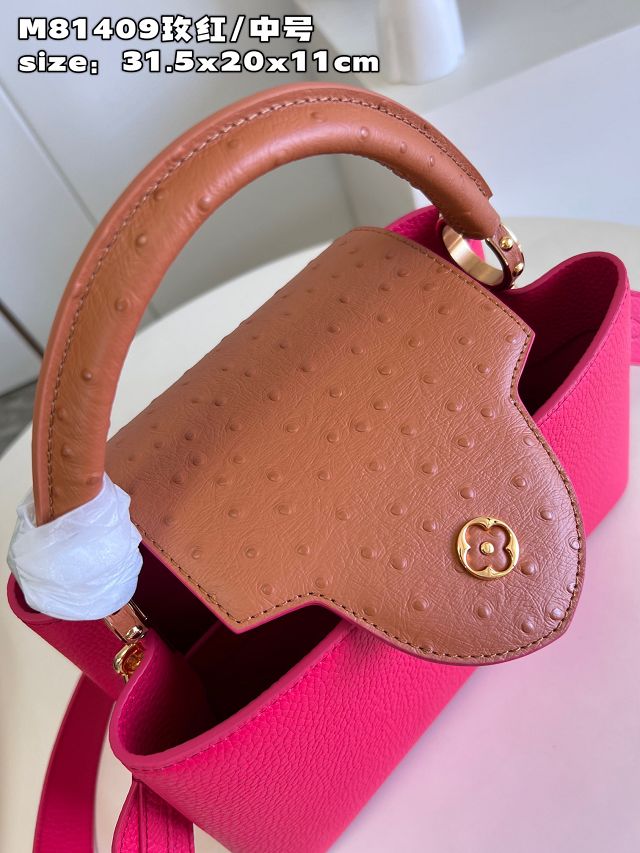 Louis vuitton original calfskin capucines mm handbag M20704 rose red