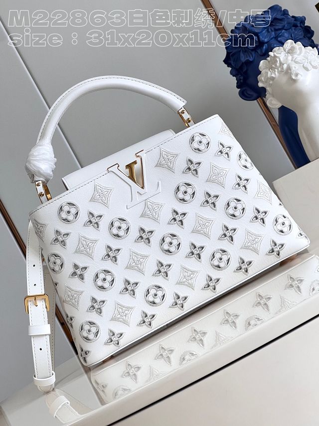 Louis vuitton original calfskin capucines mm handbag M21105 white