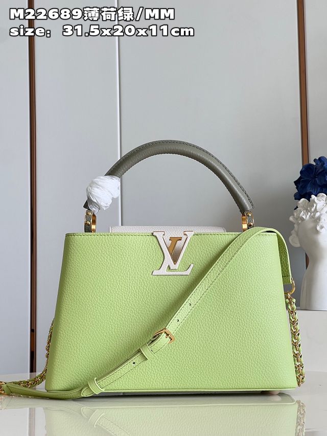 Louis vuitton original calfskin capucines mm handbag M59516 light green