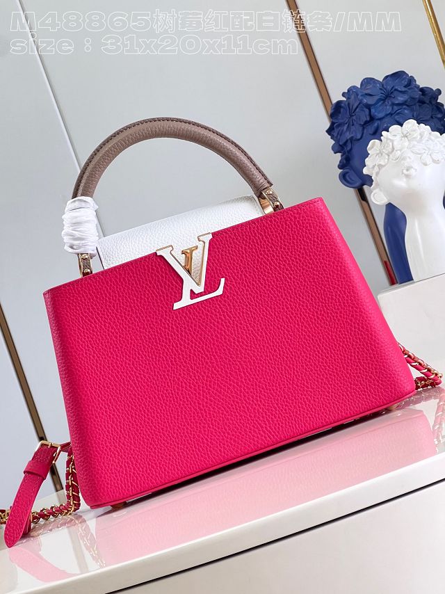 Louis vuitton original tweed capucines mm handbag M21652 rose red&white