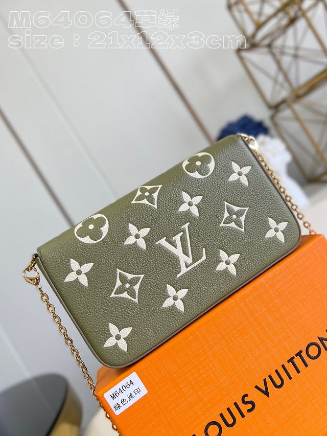 Louis vuitton original calfskin pochette felicie M64064 khaki