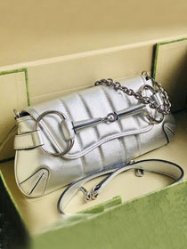 GG original calfskin horsebit chain small shoulder bag 764339 silver