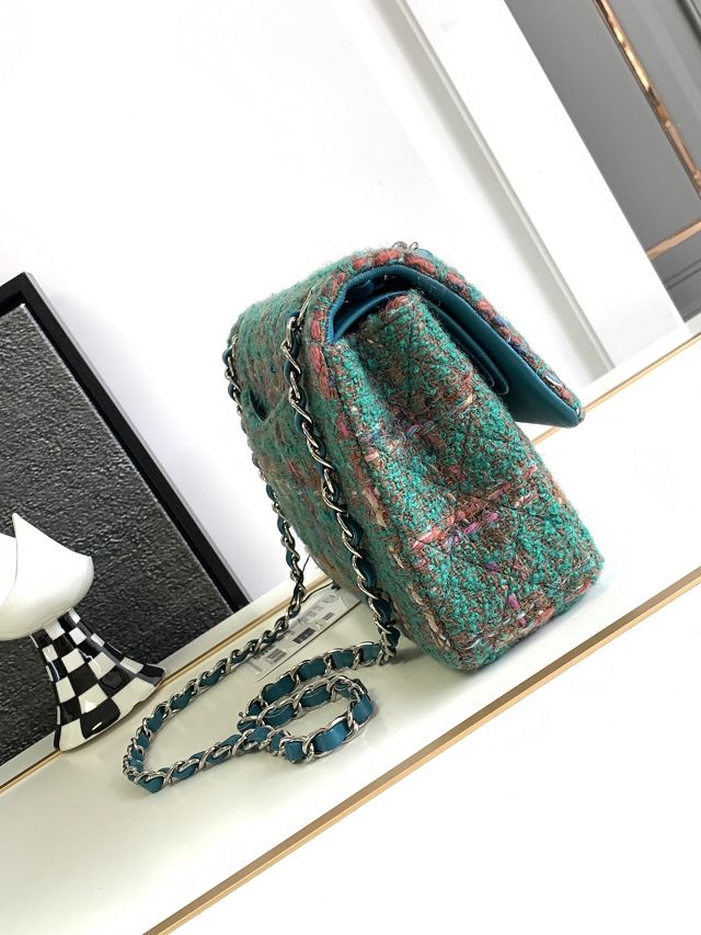 CC original tweed medium flap bag A01112 green