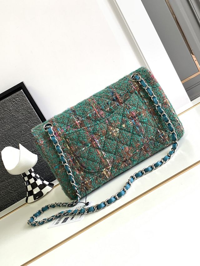 CC original tweed medium flap bag A01112 green