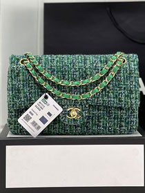 CC original tweed medium flap bag A01112 green