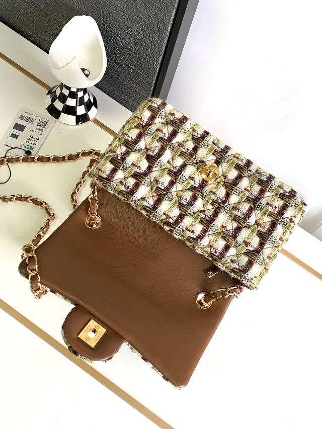 CC original tweed mini flap bag A69900 coffee&green