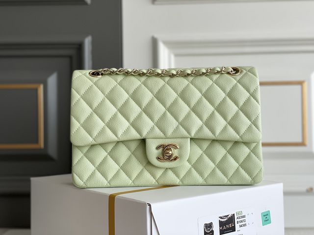 CC original grained calfskin medium flap bag A01112 light green