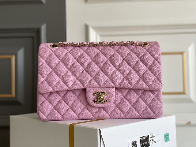 CC original grained calfskin medium flap bag A01112 pink