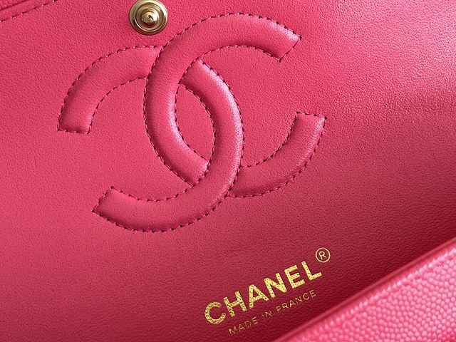 CC original grained calfskin medium flap bag A01112 rose red