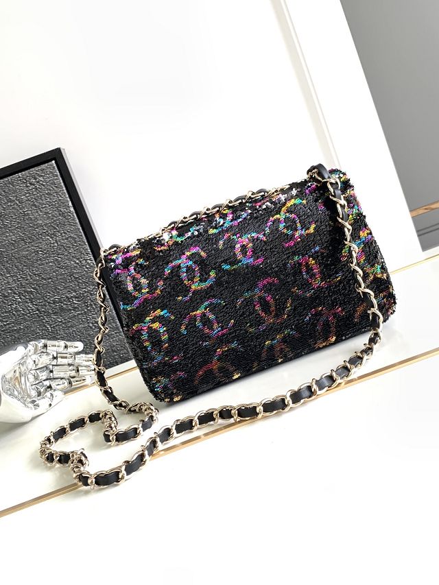 CC original sequins small flap bag AS4297 black