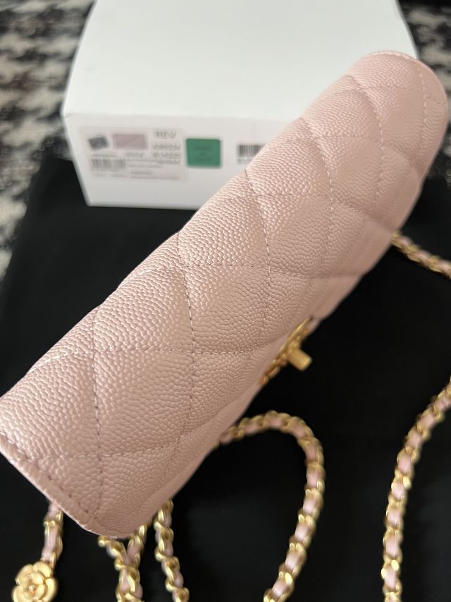 CC original grained calfskin wallet on chain AP3580 pink