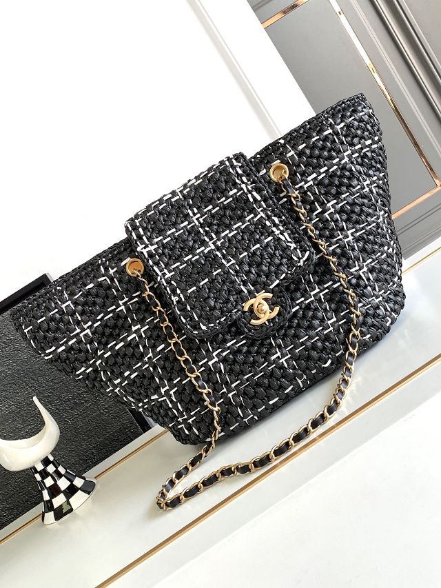 2024 CC original raffia shopping bag AS3786 black