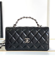 CC original crumpled calfskin clutch with chain AP3566 black