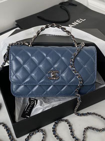 CC original crumpled calfskin clutch with chain AP3566 navy blue