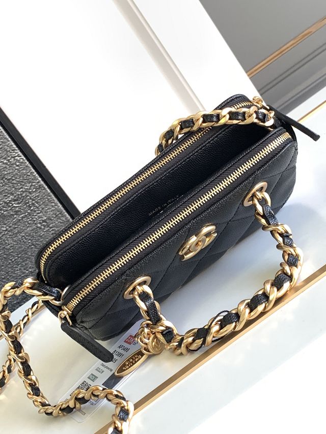 2024 CC original grained calfskin clutch with chain AP3495 black