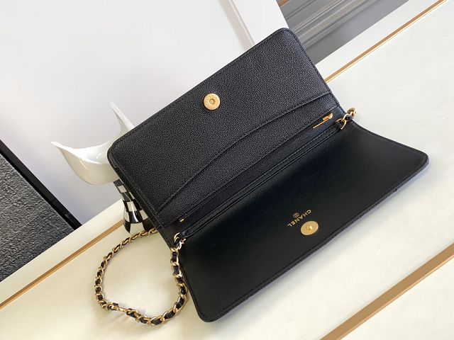 CC original grained calfskin clutch with chain AP3582 black