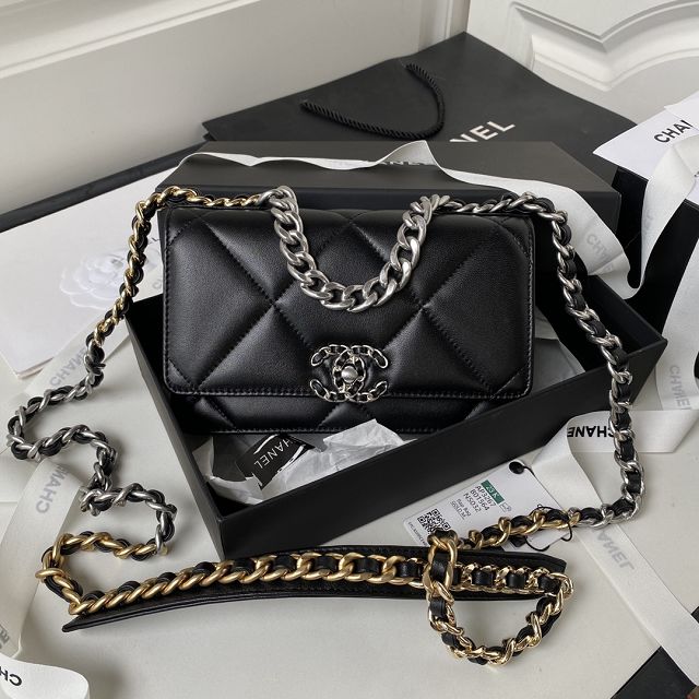 CC original lambskin 19 wallet on chain AP3267 black